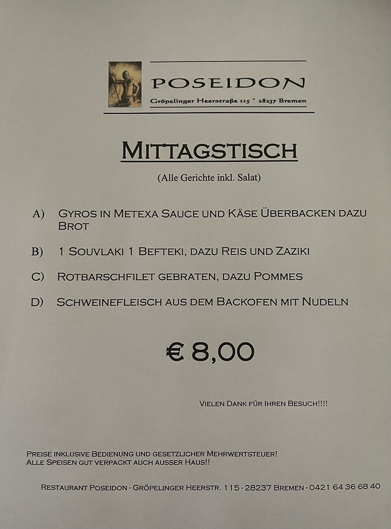 Rezensionen Für Agioneri Griechisches Restaurant Bremen Griechisches Restaurant Poseidon in Bremen, griechische Spezialitäten